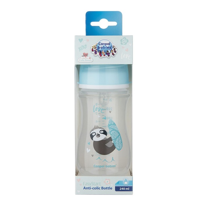 Canpol babies EasyStart antikólikás cumisüveg 240 ml 3hó+ Exotic Animals, kék