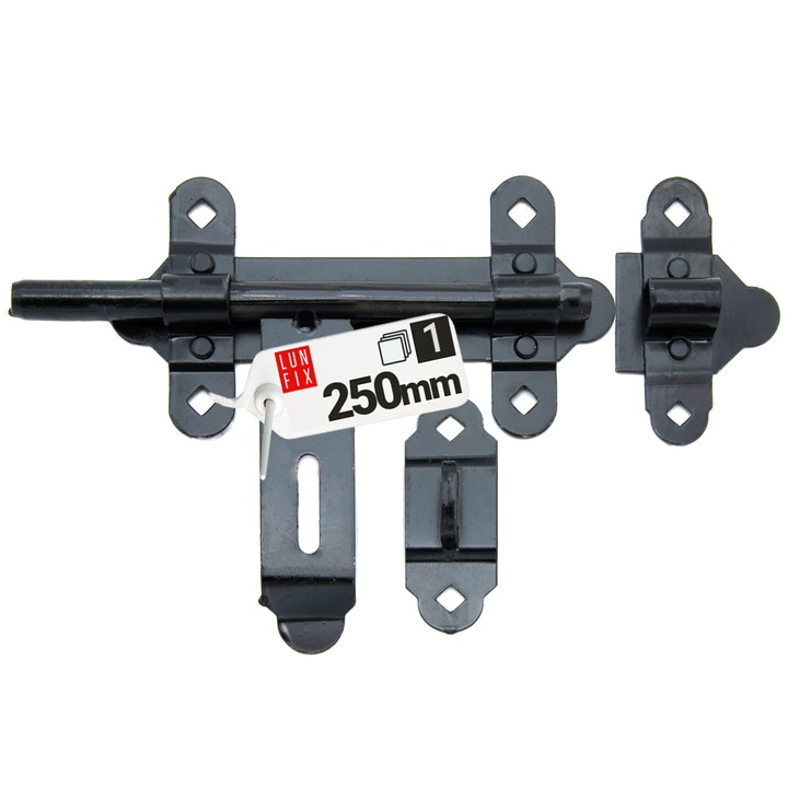 Lun Fix Retesz 250mm, fekete, ajtókhoz és kapukhoz