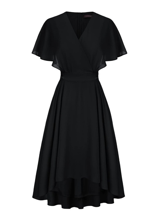 CURLBIUTY elegáns női ruha, sifon, A-vonalú, köpeny ujjú, fekete, 36 EU-s méret