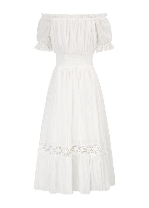 SCARLET DARKNESS Ренесансова дамска рокля с голи рамене и къси ръкави, cottagecore, размер M