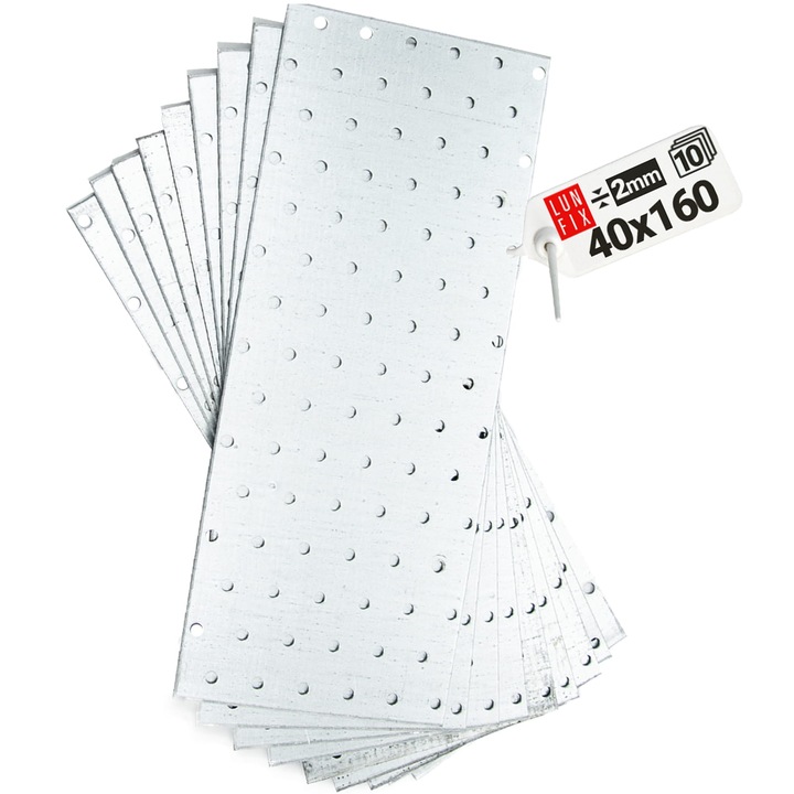 Lun Fix perforált asztalos lemezek, 160x40x2mm, 10 darabos készlet, fém, horganyzott