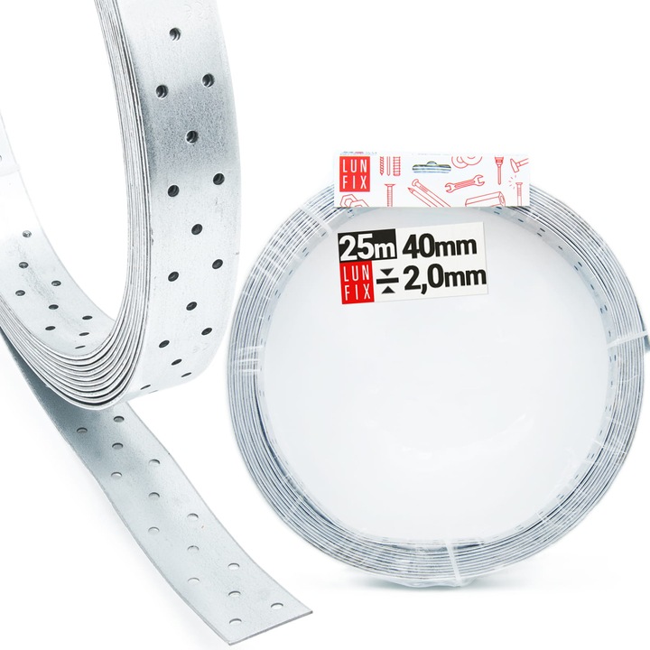 Banda montaj 40x2mm, Lun Fix, 25m, perforata, utilizare versatila
