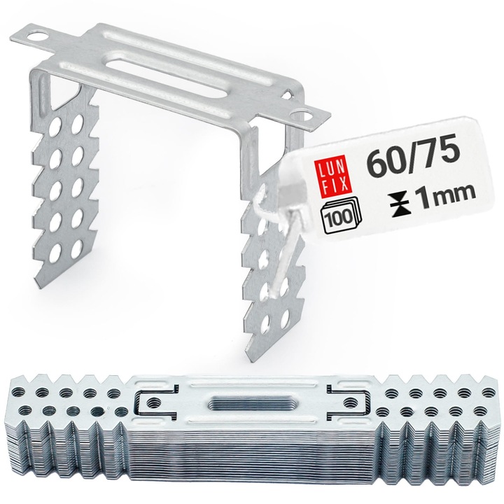 Brida fixare ES 60/75, Lun Fix, set 100 bucati, otel zincat, pentru profile CD60