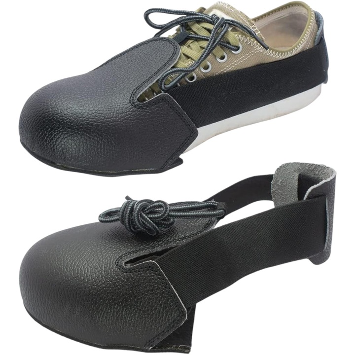 Protectie profesionala cu varf metalic si talpa antiderapanta pentru orice tip incaltaminte, prindere reglabila, unisex, marime universala, folosite la locul de munca pentru angajati sau vizitatori