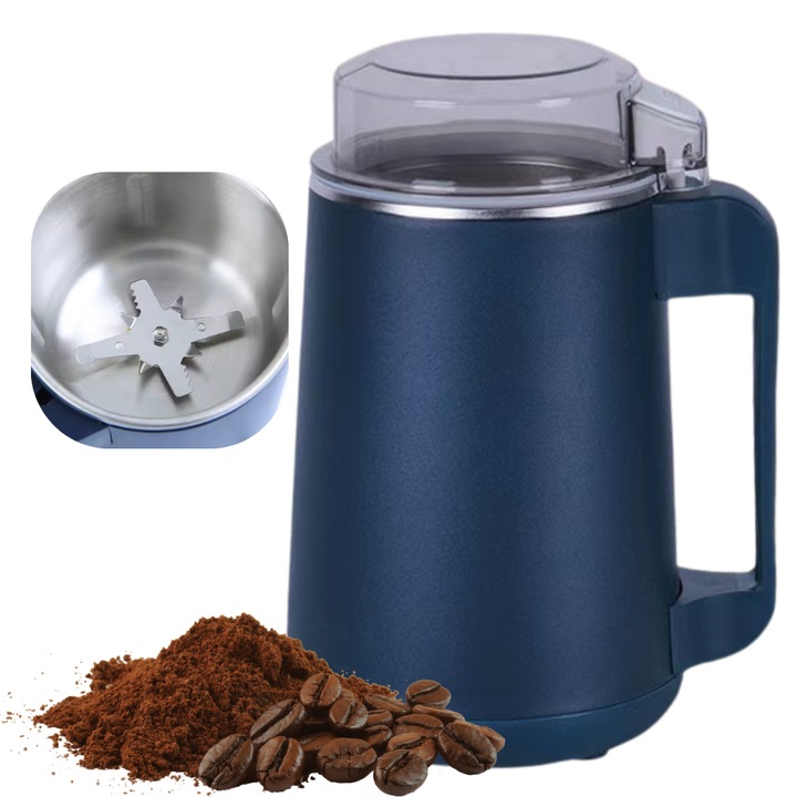 Rasnita cafea electrica, 300 W, Lame si bol din otel inoxidabil alimentar, Albastru