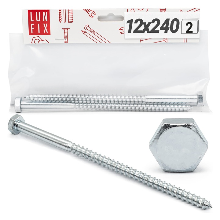 Hatlapfejű csavarok, Lun Fix, 12x240mm, készlet 2 db, horganyzott acél