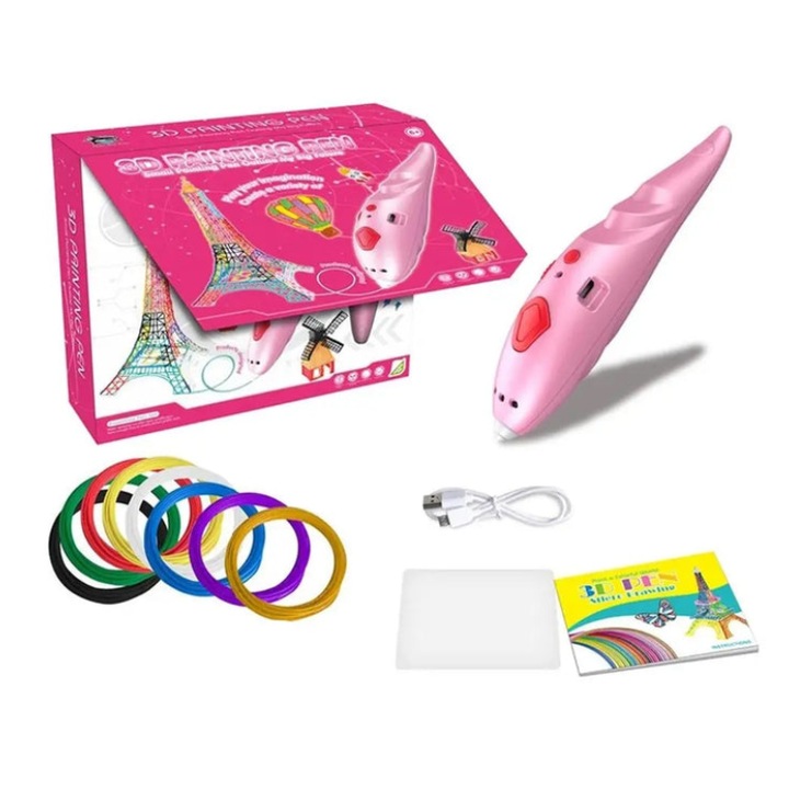 3D писалка Magin Pen, Loka®, с нишка 1,75 mm, USB зареждане, розов цвят