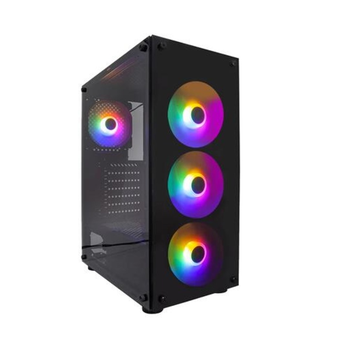 Кутия за компютър, 1stPlayer Fire Dancing V3-B RGB, 4 fans included, Case ATX