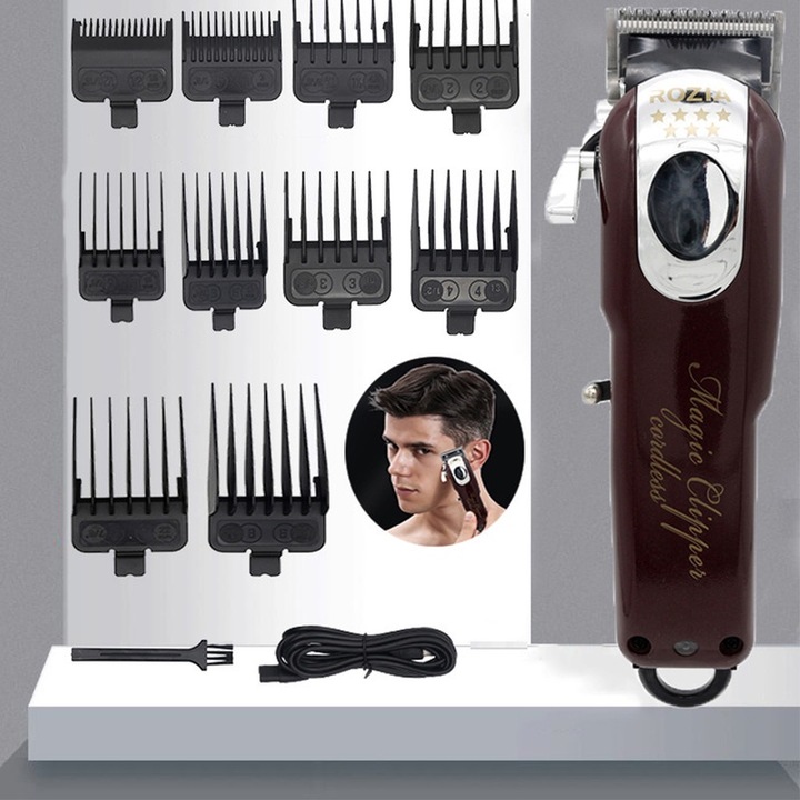 Aparat de tuns profesional fara fir vsmooth, motor puternic, 10 piepteni ajustabili, culoare burgundy, set complet