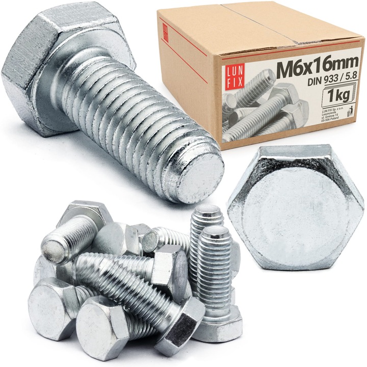 Шестостенен болт M6x16mm, Lun Fix, DIN 933, клас 5.8, комплект 1кг