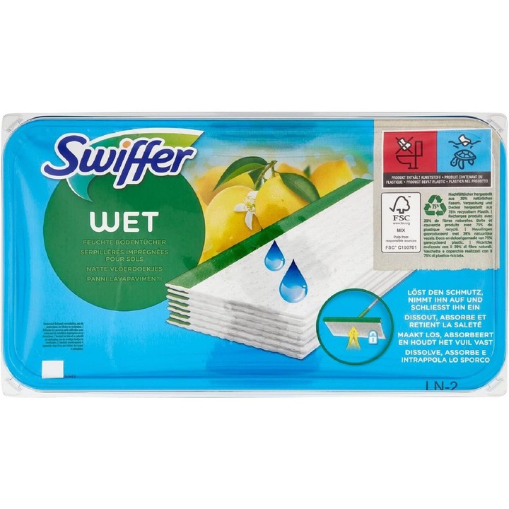 Пълнеж за кърпи за мокри подове Swiffer Sweeper, Бързо почистване, Премахва твърди петна, Аромат на лимон, Съвместим с Swiffer Mop, Комплект от 12