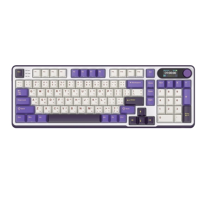 Tastatura mecanica ROYAL KLUDGE S98 afisaj inteligent si buton, BT/2.4G/USB-C, Chartreuse Switch, 98 de taste, Berry
