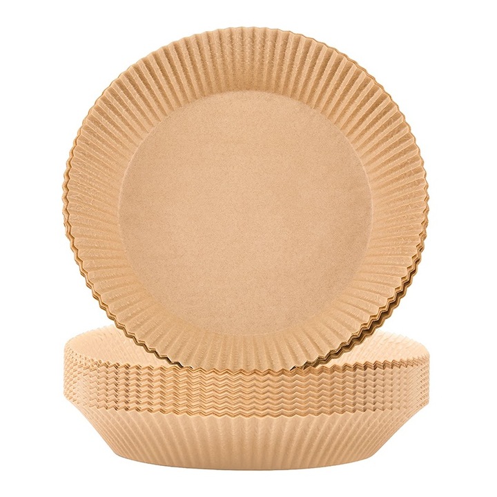 Set 100 Folii de Copt pentru Air Fryer, Rezistente la Ulei si Apa, 16cm, Maro