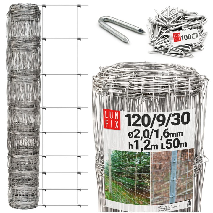 Erdőépítő háló Lun Fix 120cm, 2-1,6mm, horganyzott, 50m + 100 db kapocs