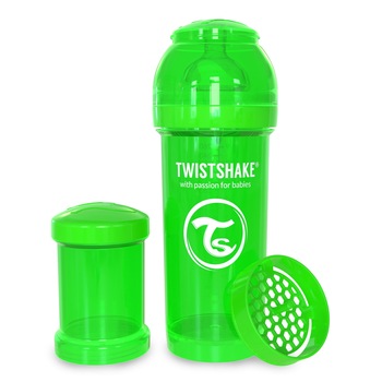 Biberon anticolici cu recipient lapte praf Twistshake, 260 ml, verde Biberon anticolici cu recipient lapte praf Twistshake, 260 ml, verde