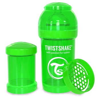 Biberon anticolici cu recipient lapte praf Twistshake, 180 ml, verde Biberon anticolici cu recipient lapte praf Twistshake, 180 ml, verde