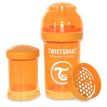 Biberon anticolici cu recipient lapte praf Twistshake, 180 ml, portocaliu Biberon anticolici cu recipient lapte praf Twistshake, 180 ml, portocaliu