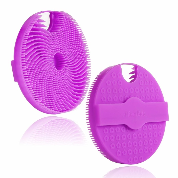 Силиконова гъба за баня, HIEERBUS, силиконова четка за тяло за почистване, нежно ексфолиране и масаж на тялото, четка за душ, бързо изсушаване, лесна за почистване, лилава