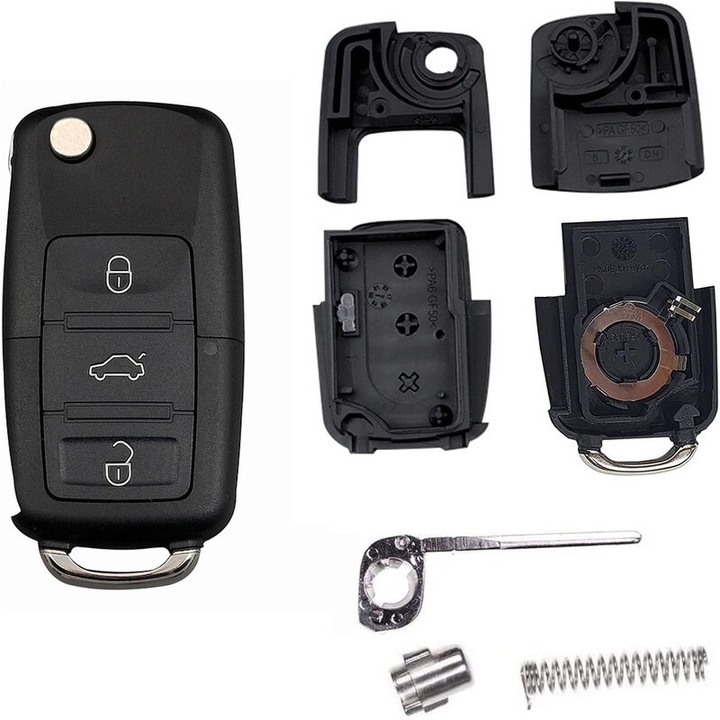 Резервен корпус за ключ за VW, черен, съвместим с Bora, Passat, Golf, Polo, Jetta, Sharan, Touran, Transporter
