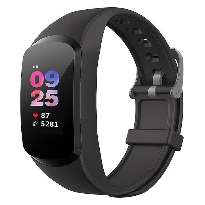 Bratara inteligenta rotunda E15 Urmarire sport Ceas fitness Pedometru Monitor somn cu ecran color IPS de 1,28 inchi negru