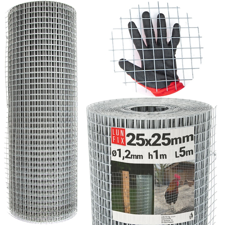 Plasa pentru gard Lun Fix 5m x 25m, 25x25mm, 1.2mm, zincata