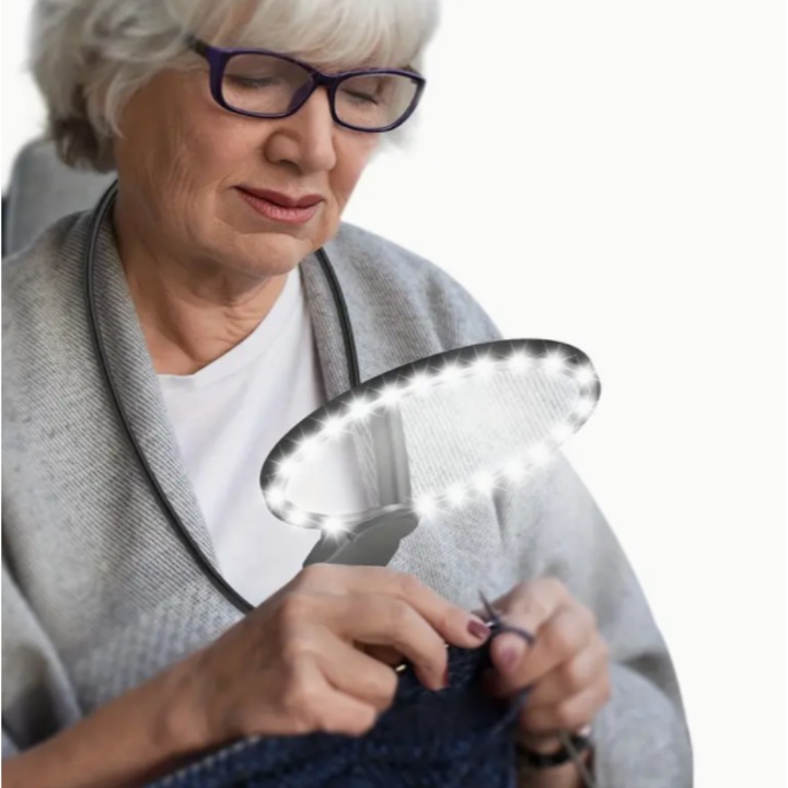 Lupa hands-free cu iluminare LED, lentila mare 5,12 inch, design flexibil, incarcare USB, pentru citit si cusut