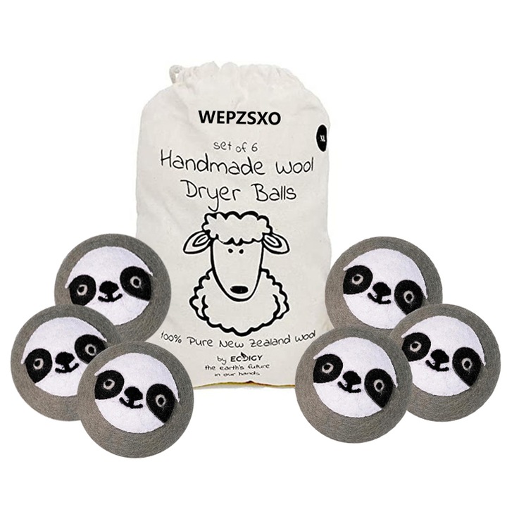 Set de 6 mingi din lana pentru uscator, Wepzxo, reutilizabile, 7cm, gri