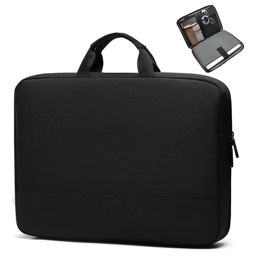 Geanta pentru laptop de 15,6 inchi, servieta pentru laptop, tesatura EVA impermeabila, capacitate mare, design subtire, unisex, 40x5x28,5 cm, negru