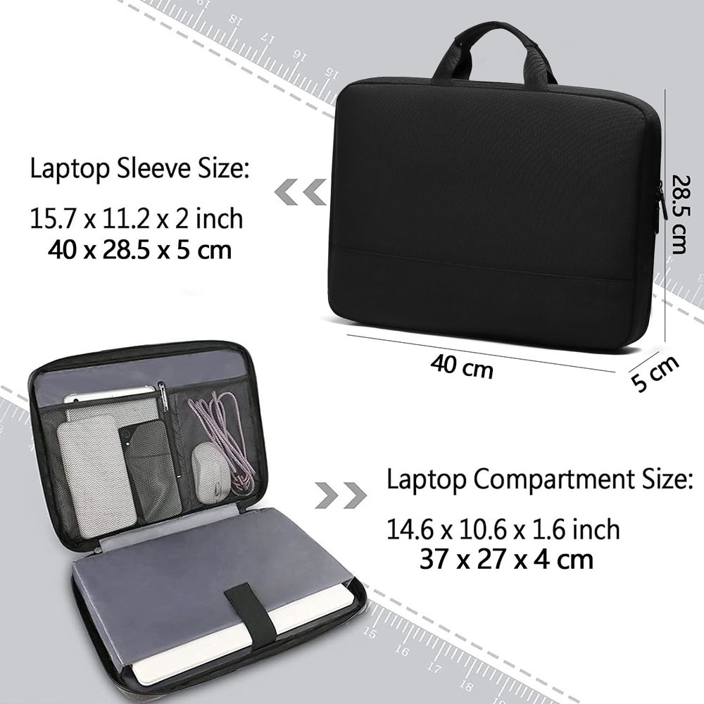 Geanta pentru laptop de 15,6 inchi, servieta pentru laptop, tesatura EVA impermeabila, capacitate mare, design subtire, unisex, 40x5x28,5 cm, negru