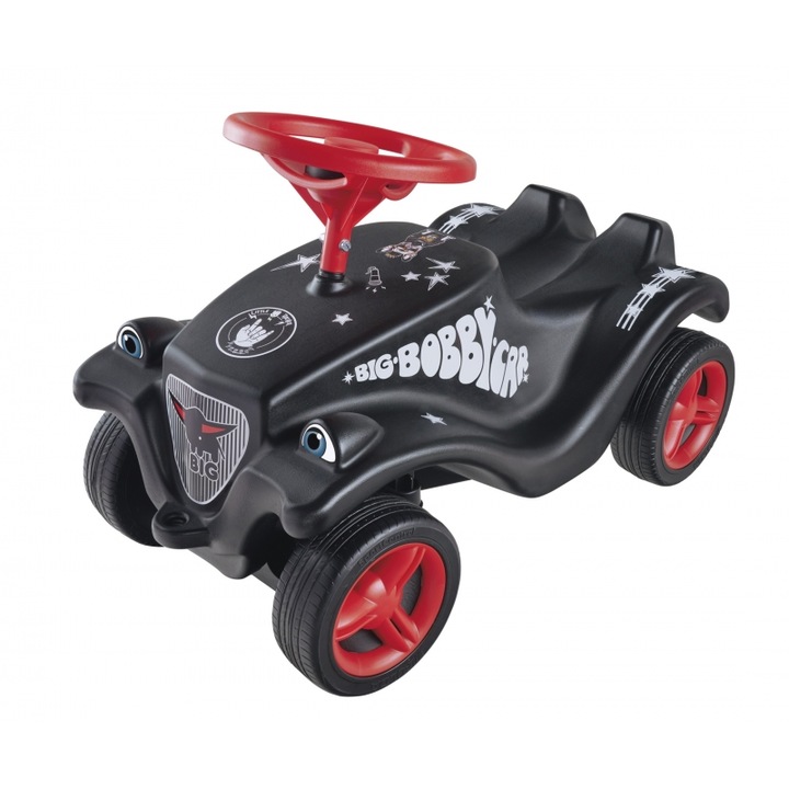 Masinuta pentru copii BIG Bobby Car Classic, negru-rosu, cu autocolante colorate, 12 luni+
