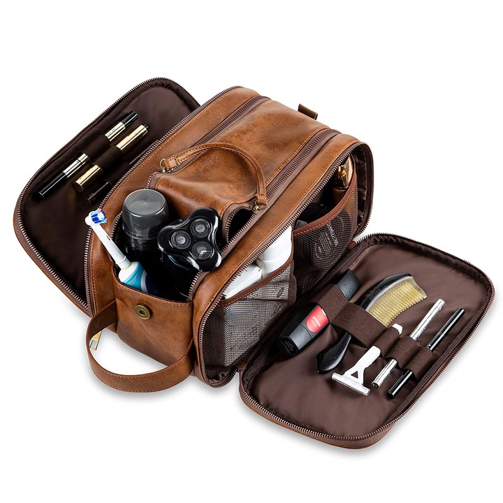 Несесер от изкуствена кожа, водоустойчив, с торбичка за мокро и сухо носене, 26x15x16 см