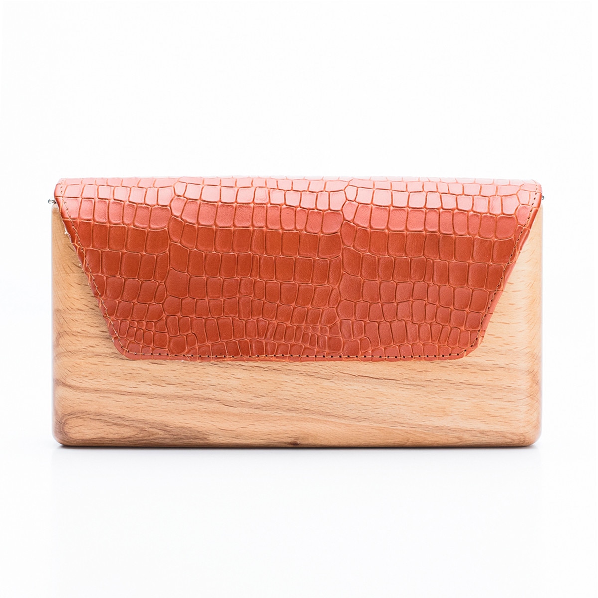 Geanta dama, Lemnia, Marina Orange, din lemn si piele, 24 x 12 x 4.5 cm
