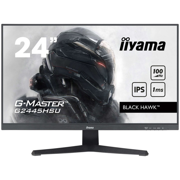 iiyama G-Master G2445HSU-B2 LED IPS gaming monitor, 23.8", Full HD, HDMI, DisplayPort, 100 Hz, adaptív szinkronizálás, BLACK HAWK™, Vesa, fekete