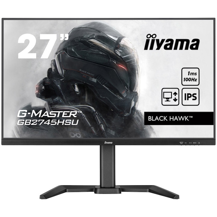 iiyama G-Master GB2745HSU-B2 LED IPS gaming monitor, 27", Full HD, HDMI, DisplayPort, 100Hz, Adaptive Sync, BLACK HAWK™, Vesa, Fekete