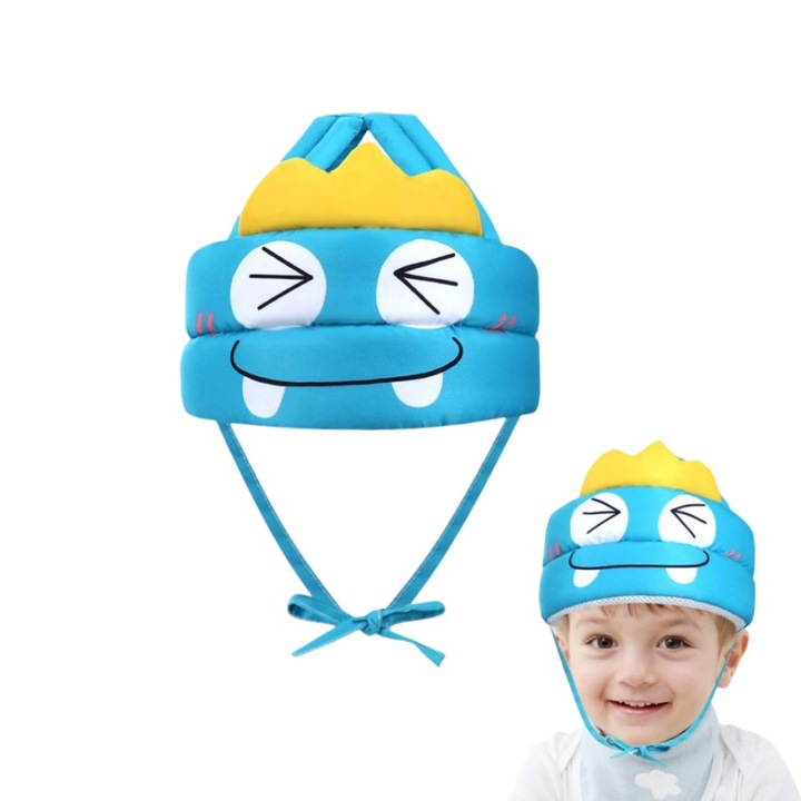 Casca de protectie pentru bebelusi, BOMSTOM, Model de desene animate, confortabila, dimensiune universala ajustabila, respirabila, Potrivit pentru bebelusi cu varsta cuprinsa intre 0 si 2 ani, albastra, 20x18cm