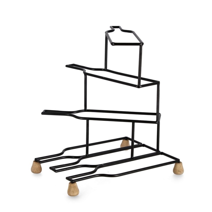 6 palackos borostartó fekete acél barna mdf Isaac 37x35x36 cm