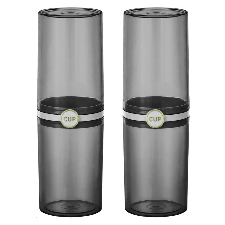 2 db fogkefe tok készlet, hengeres, átlátszó műanyag, tetővel