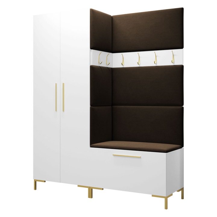 Mobilier pentru hol Frunofta I, MIRJAN24, alb + maro, 46x196x158 cm