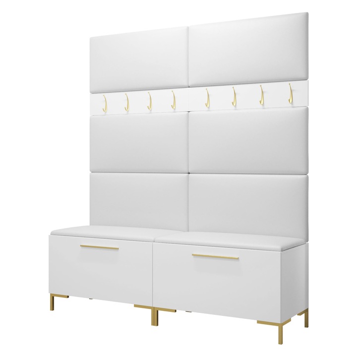 Mobilier pentru hol Frunofta II, MIRJAN24, alb + alb mat, 46x196x168 cm