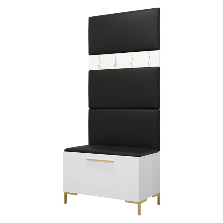 Mobilier pentru hol Frunofta III, MIRJAN24, alb + negru mat, 46x196x84 cm
