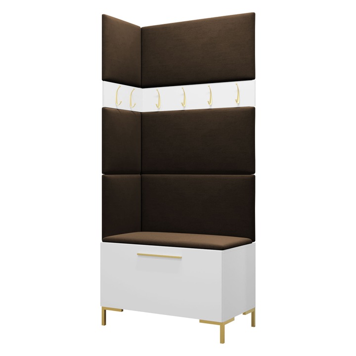 Mobilier pentru hol Frunofta IV, MIRJAN24, alb + maro, 46x196x84 cm