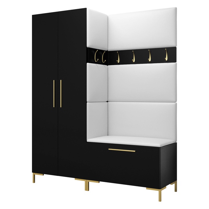 Mobilier pentru hol Frunofta I, MIRJAN24, negru + alb mat, 46x196x158 cm