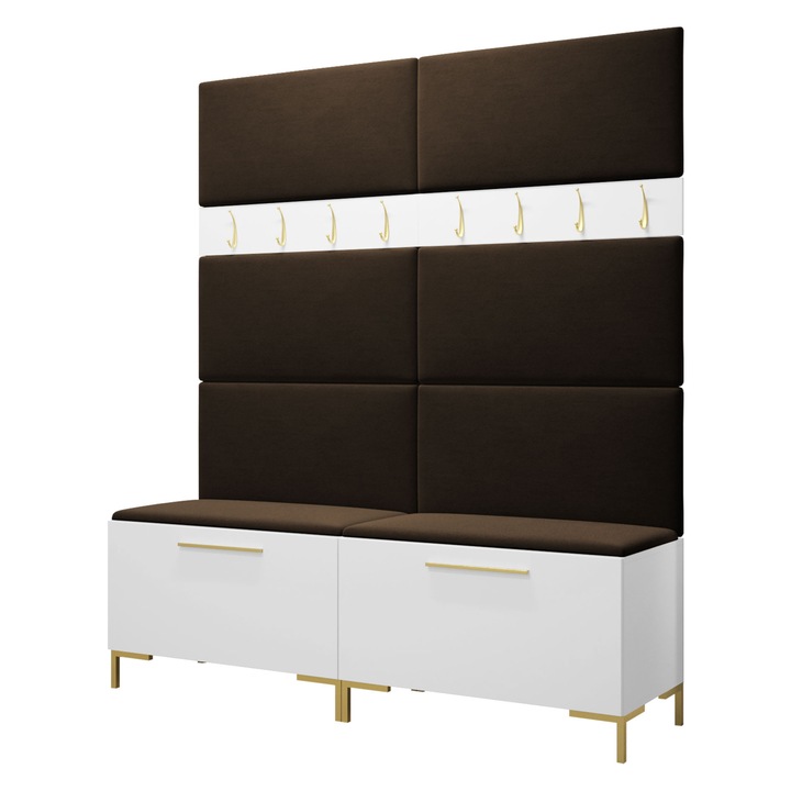 Mobilier pentru hol Frunofta II, MIRJAN24, alb + maro, 46x196x168 cm