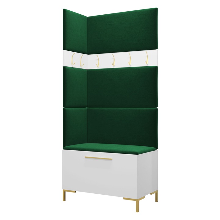 Mobilier pentru hol Frunofta IV, MIRJAN24, alb + verde, 46x196x84 cm