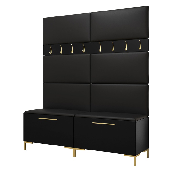 Mobilier pentru hol Frunofta II, MIRJAN24, negru + negru mat, 46x196x168 cm