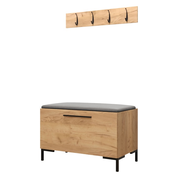 Mobilier pentru hol Frunofta VIII, MIRJAN24, craft auriu + gri, 44x52x84 cm