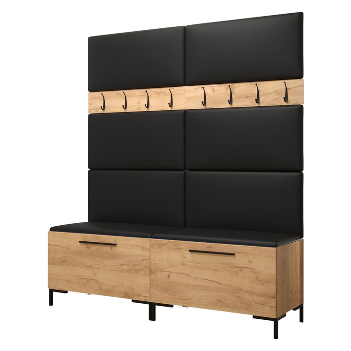 Mobilier pentru hol Frunofta II, MIRJAN24, craft auriu + negru mat, 46x196x168 cm