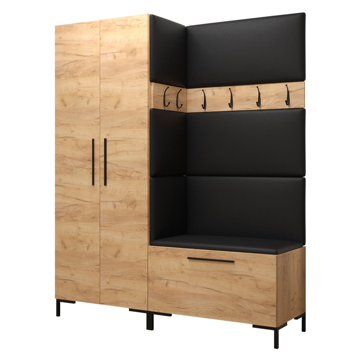 Mobilier pentru hol Frunofta I, MIRJAN24, craft auriu + negru mat, 46x196x158 cm