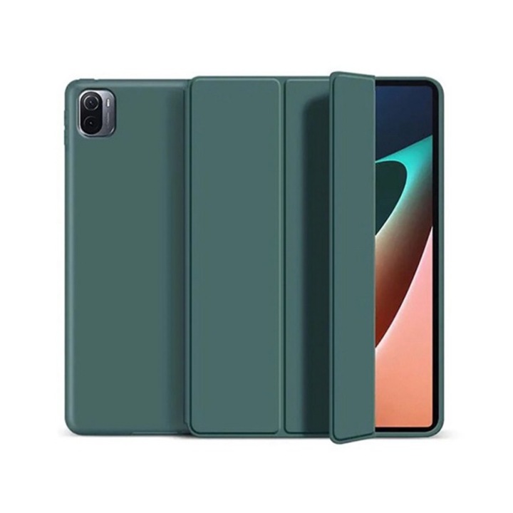 Gigapack tabletvédő álló, bőr hatású, flip, oldalra nyíló, trifold, asztali tartó, sötétzöld, kompatibilis: Xiaomi Pad 5