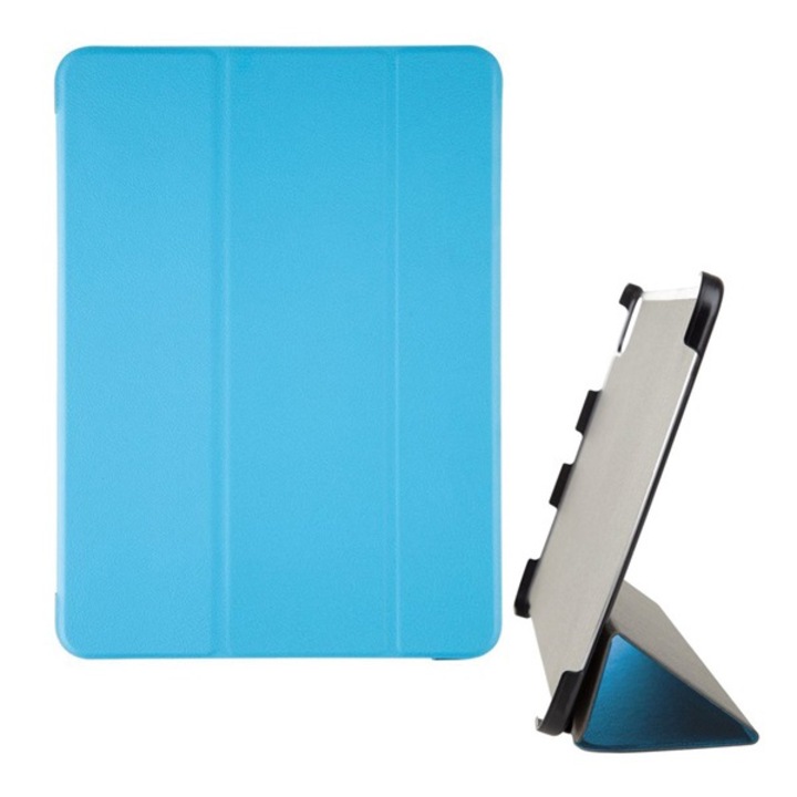 Gigapack tabletvédő álló, bőr hatású, flip, oldalra nyíló, trifold, asztali tartó, világoskék, kompatibilis: Lenovo Tab M10 Plus, TB125, WIFI / Tab M10 Plus, TB128, LTE